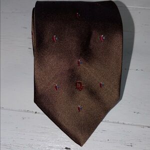 DIOR Christian Dior Brown Tie embroidered logo front vintage 1970’s rosettes